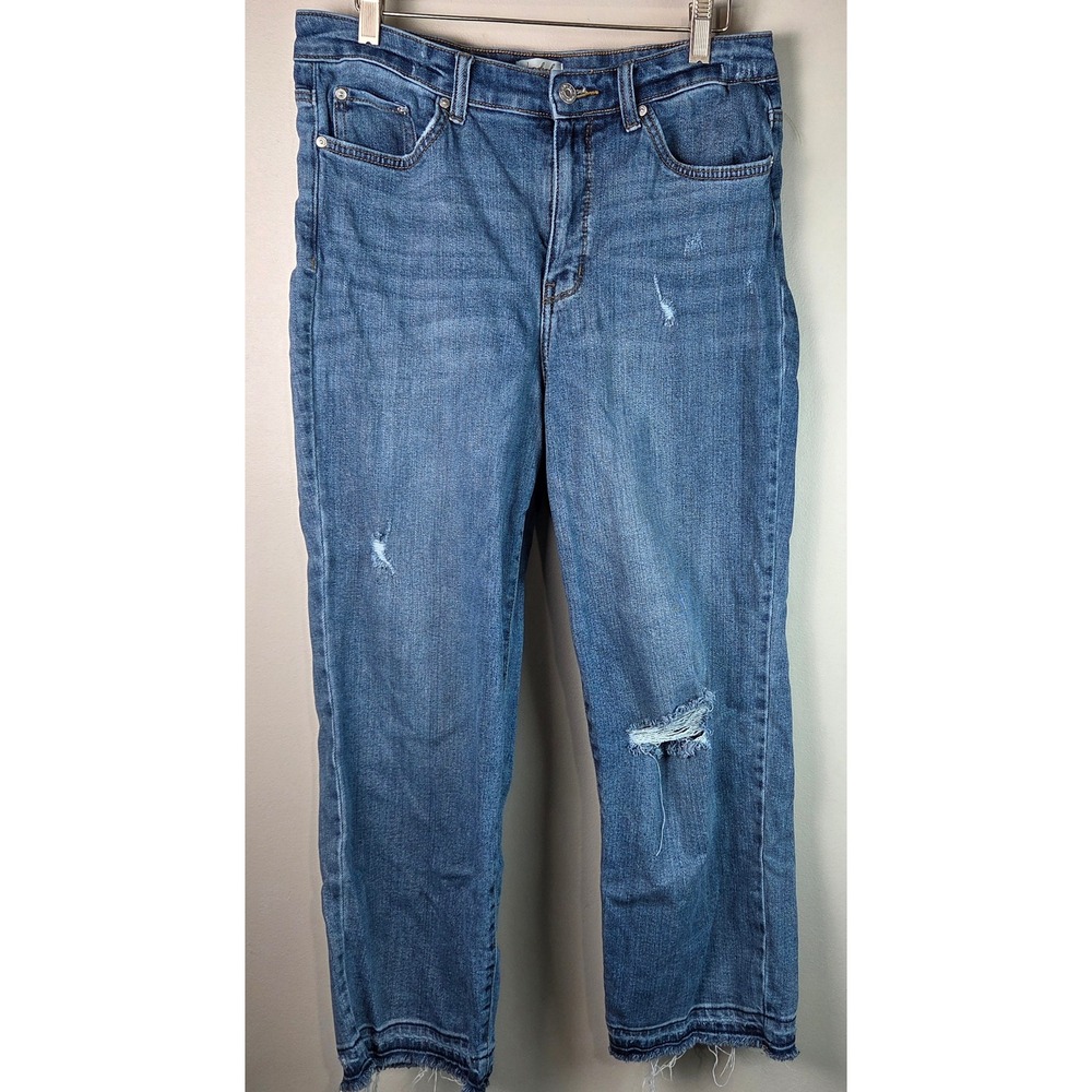 Wonderly Vintage Straight Jeans Women 10R Blue Distressed Raw Hem Denim